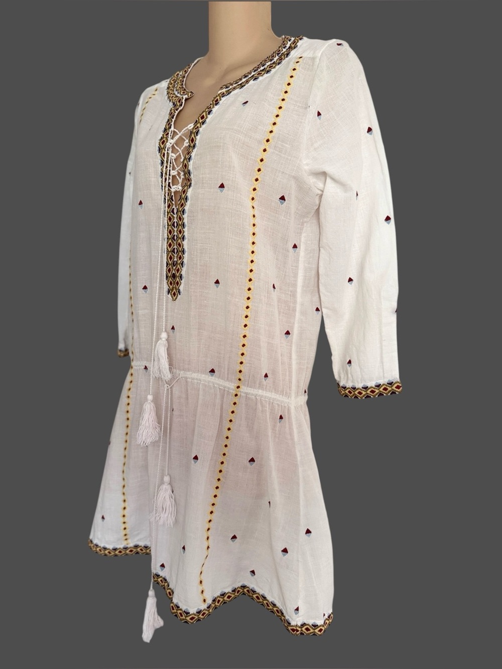 TALITHA COLLECTION Cotton Voile Embroidered Tassel SHYLA Dress S Coverup $RT 428 - Picture 3 of 10